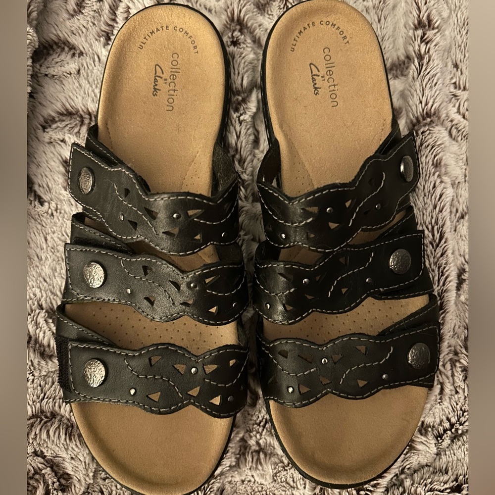 Clarks Black Leather Sandals